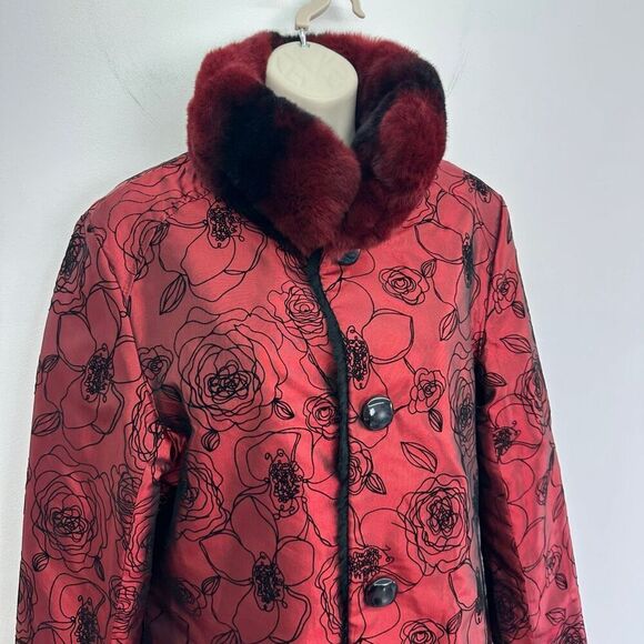 Overland Reversible Women’s Black Rabbit Burgundy Red Rex Rabbit Trim Collar Cuf - Picture 12 of 16